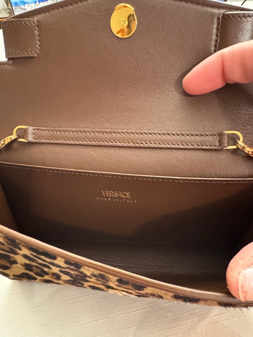 Versace Medusa '95 Leopard Wallet on  gold chain  7" L x 1" W x 4" H. - Picture 8 of 14